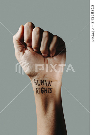 has the text human rights in his wrist has the text human rights in his wrist 84529818