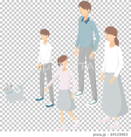 一家四口和一隻愛犬一起散步 84529903