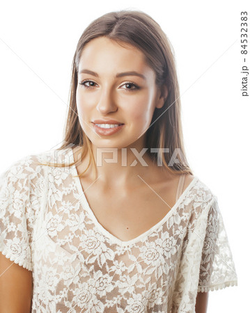 young pretty blonde hair woman happy smiling isolated on white background, lifestyle people concept young pretty blonde hair woman happy smiling isolated on white background, lifestyle people concept 84532383