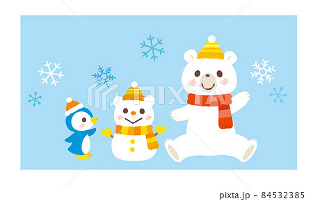 しろくま雪だるまページ シロクマと雪だるまのイラスト素材 [84532385] - PIXTA