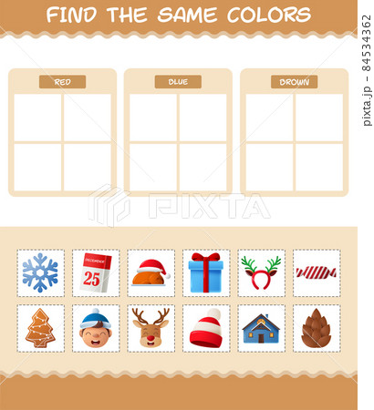 Find the same colors of christmas. Searching and Matching game. Educational game for pre shool years kids and toddlers 84534362