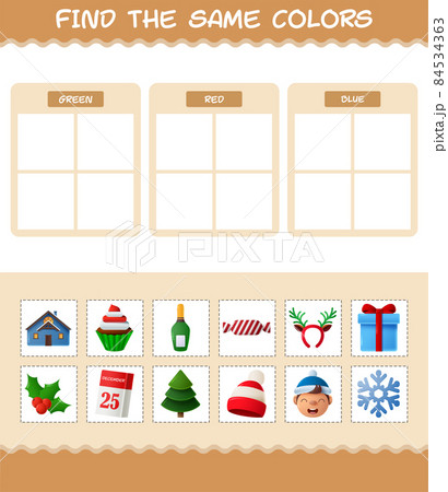 Find the same colors of christmas. Searching and Matching game. Educational game for pre shool years kids and toddlers 84534363
