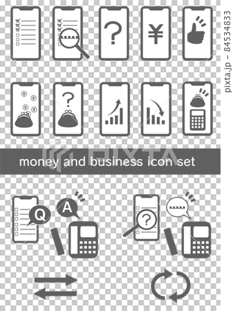 可用於商業、投資、合同等的圖標集，如貨幣和支票 84534833