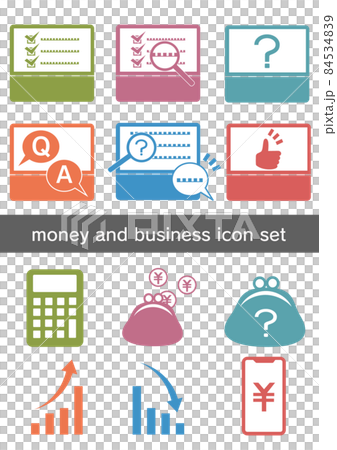 Icon set that can be used for business, investment, contracts, etc. such as money and check sheets 84534839