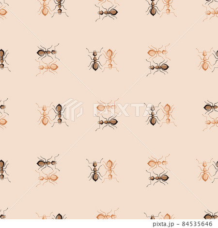 Seamless pattern colony ants on beige background. Vector insects template in flat style for any purpose. Modern animals texture. 84535646