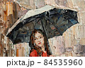 .Girl in the rain with an umbrella in her hands. 84535960