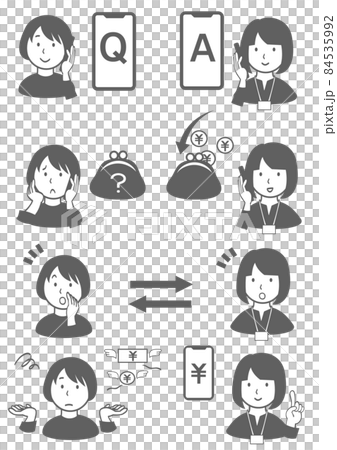Upper body icon set that imagines the interaction between the customer and the sales person Upper body icon set that imagines the interaction between the customer and the sales person 84535992