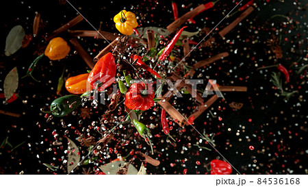 Freeze motion of flying various kinds of spices Freeze motion of flying various kinds of spices 84536168