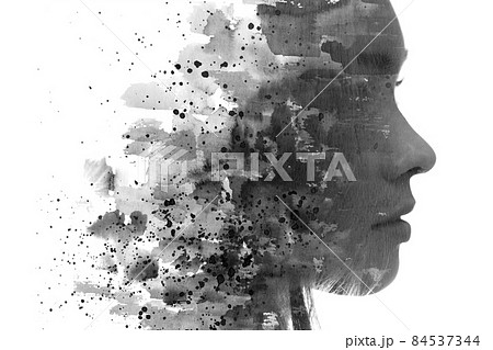 Paintography. Dramatic double exposure portrait depicting a mental health concept 84537344