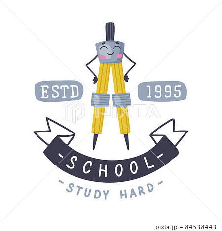 Funny Pair of Compasses as Office Supply Humanized Character Standing with Arm on Hips and Inscription Vector Illustration 84538443