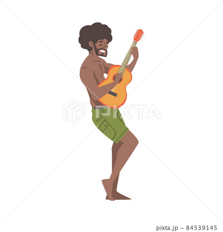 Barefoot Smiling Man Character Musician Performing Music Playing Guitar Vector Illustration 84539145