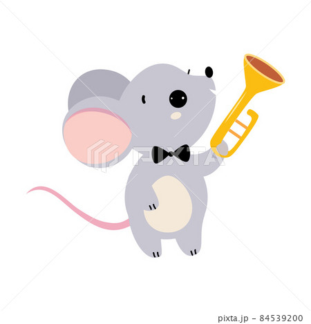 Funny Mouse Character Playing Trumpet Performing Concert Vector Illustration 84539200