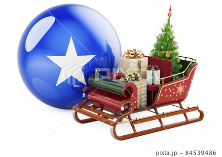 Christmas in Somalia, concept. Christmas Santa sleigh full of gifts with Somali flag. 3D rendering 84539486