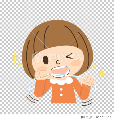 用牙線清潔牙齒的女孩 84539867