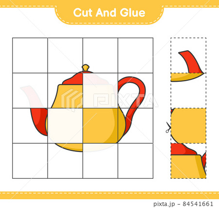 Cut and glue, cut parts of Teapot and glue them. Educational children game, printable worksheet, vector illustration Cut and glue, cut parts of Teapot and glue them. Educational children game, printable worksheet, vector illustration 84541661
