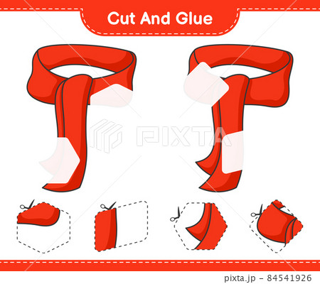Cut and glue, cut parts of Scarf and glue them. Educational children game, printable worksheet, vector illustration 84541926