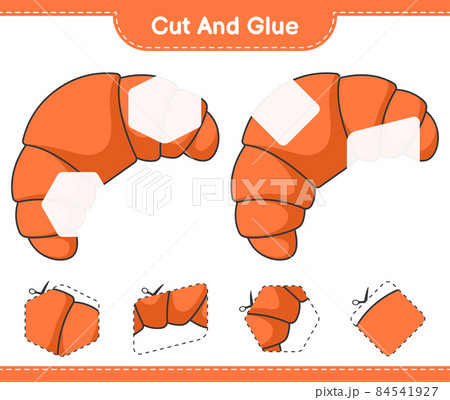 Cut and glue, cut parts of Croissant and glue them. Educational children game, printable worksheet, vector illustration 84541927