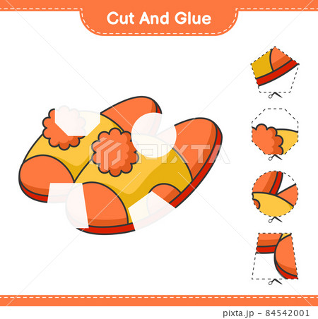 Cut and glue, cut parts of Slippers and glue them. Educational children game, printable worksheet, vector illustration 84542001