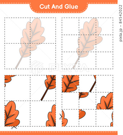 Cut and glue, cut parts of Oak Leaf and glue them. Educational children game, printable worksheet, vector illustration 84542022