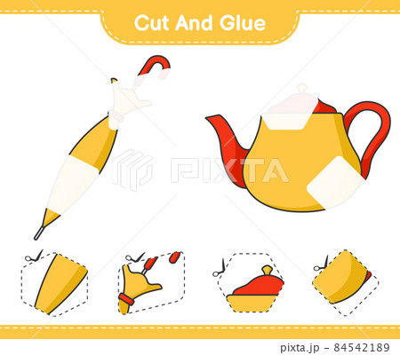 Cut and glue, cut parts of Teapot and Umbrella. Educational children game, printable worksheet, vector illustration Cut and glue, cut parts of Teapot and Umbrella. Educational children game, printable worksheet, vector illustration 84542189