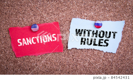 Sanctions and without rules concept. Flag of the United States of America and Russia 84542431