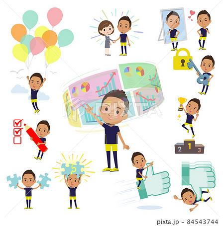 成功やポジティブに関するスポーツウエアを着た黒人男性のセットのイラスト素材