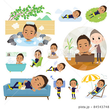 リラックスに関するスポーツウエアを着た黒人男性のセット 84543748