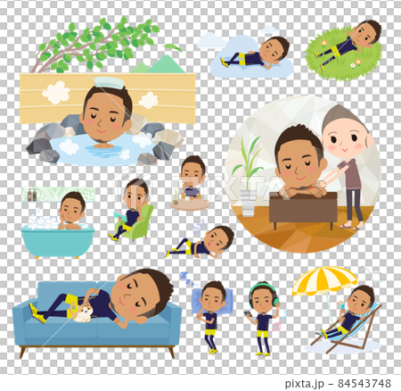 リラックスに関するスポーツウエアを着た黒人男性のセット 84543748