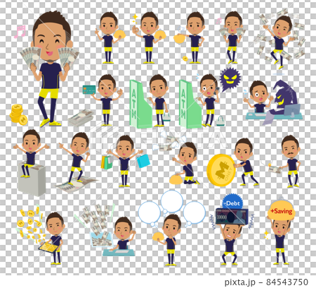 お金や経済に関するスポーツウエアを着た黒人男性のセット 84543750