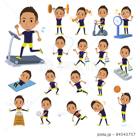 エクササイズやスポーツに関するスポーツウエアを着た黒人男性のセット 84543757