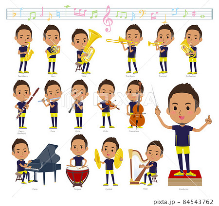 クラシック音楽演奏に関するスポーツウエアを着た黒人男性のセット 84543762