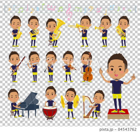 クラシック音楽演奏に関するスポーツウエアを着た黒人男性のセット 84543762