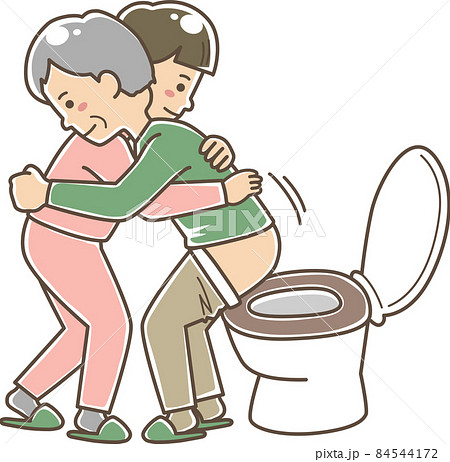 高齢者のトイレ介助をする女性のイラスト素材