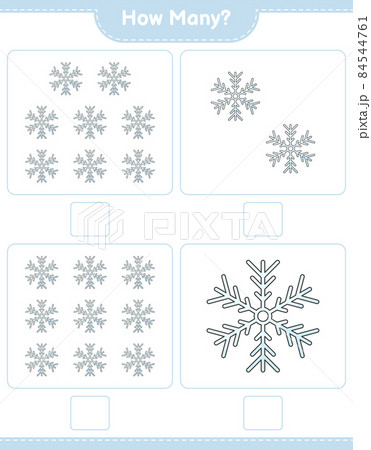 Counting game, how many Snowflake. Educational children game, printable worksheet, vector illustration 84544761