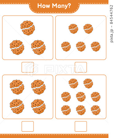 Counting game, how many Cookie. Educational children game, printable worksheet, vector illustration 84544762