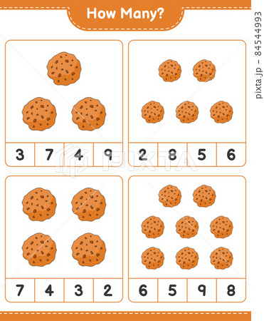 Counting game, how many Cookie. Educational children game, printable worksheet, vector illustration Counting game, how many Cookie. Educational children game, printable worksheet, vector illustration 84544993