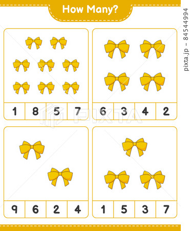 Counting game, how many Ribbon. Educational children game, printable worksheet, vector illustration Counting game, how many Ribbon. Educational children game, printable worksheet, vector illustration 84544994
