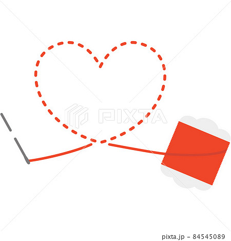 赤い糸のハート型の刺繍 84545089