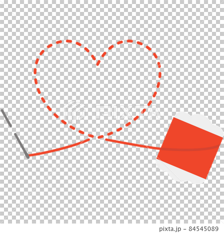 赤い糸のハート型の刺繍 84545089