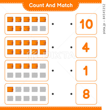 Count and match, count the number of Wallet and match with the right numbers. Educational children game, printable worksheet, vector illustration Count and match, count the number of Wallet and match with the right numbers. Educational children game, printable worksheet, vector illustration 84545352