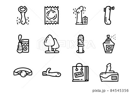 Sex toys line vector doodle simple icon set Sex toys line vector doodle simple icon set 84545356