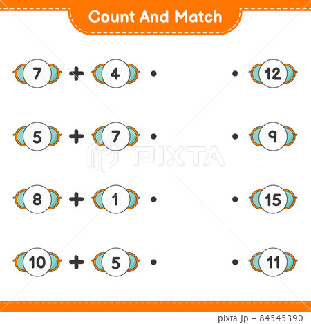 Count and match, count the number of Sunglasses and match with the right numbers. Educational children game, printable worksheet, vector illustration Count and match, count the number of Sunglasses and match with the right numbers. Educational children game, printable worksheet, vector illustration 84545390