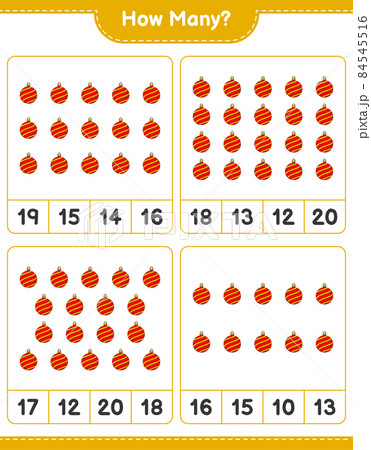 Counting game, how many Christmas Ball. Educational children game, printable worksheet, vector illustration 84545516