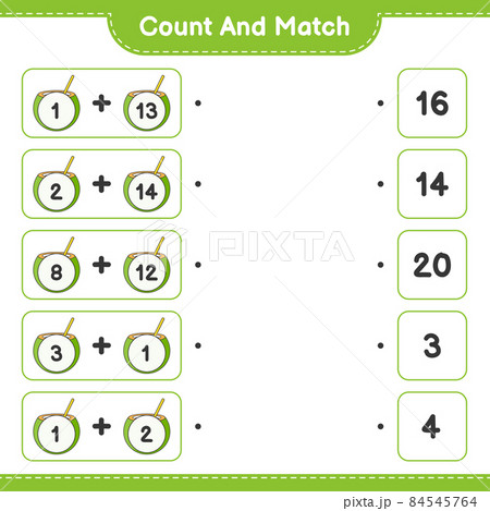 Count and match, count the number of Coconut and match with the right numbers. Educational children game, printable worksheet, vector illustration 84545764