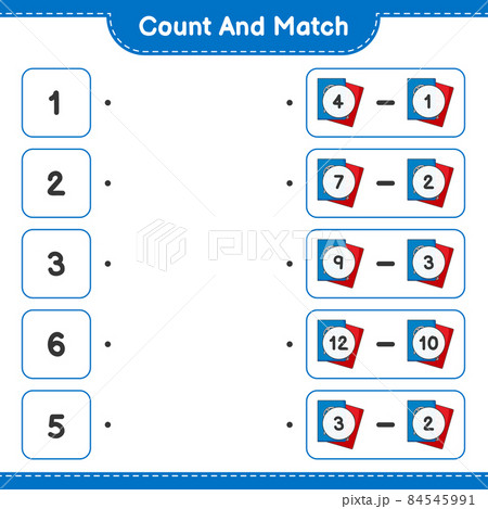 Count and match, count the number of Passport and match with the right numbers. Educational children game, printable worksheet, vector illustration 84545991