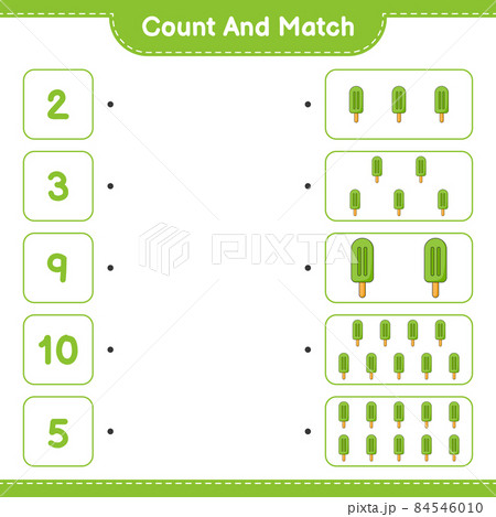Count and match, count the number of Ice Cream and match with the right numbers. Educational children game, printable worksheet, vector illustration 84546010