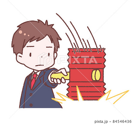 ジョークグッズで叩くサラリーマン男性のイラスト素材