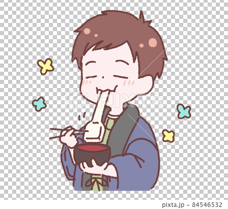 正月にお餅の入った食べ物を幸せそうに食べるサラリーマン男性 正月にお餅の入った食べ物を幸せそうに食べるサラリーマン男性 84546532