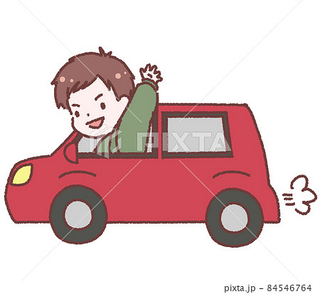 車に乗って手を振る男性のイラスト素材