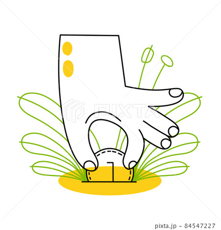 Hand with coin put gold in ground. Seedling of future income. Investment and saving. Concept of bank account. Abstract outline nature background 84547227